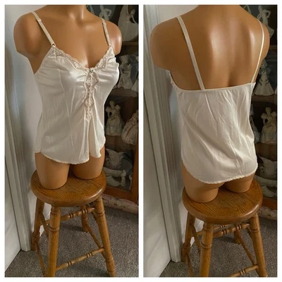 DE COLECCIÓN AÑOS 70 JC PENNY LENCERÍA MARFIL CON ENCAJE RIBETE CAMISOLA SLIP TOP EE. UU. TALLA 34 Foto 1 de 4