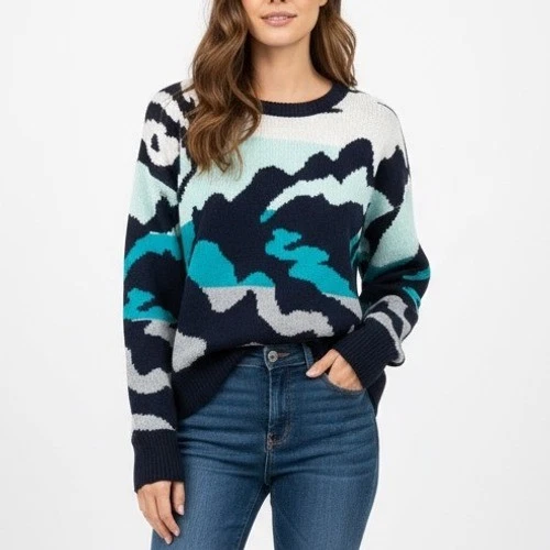 JOHN JENN Abstract Print Crewneck Sweater XS Navy - Image 1 of 4