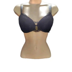 Bebe Sexy Underwire Gentle Lift Padded Black Lace Leopard Charm Bra 34B - Picture 1 of 6