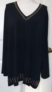 Top Shirt Bluse 3X Michael Kors Schwarz Gold Nieten Langarm Slinky Neu ohne Etikett - Bild 1 von 1