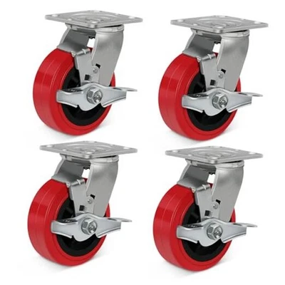 5英寸x2英寸重型工业脚轮,聚氨酯4制动器尺寸:5 — 第 1/4 张图片