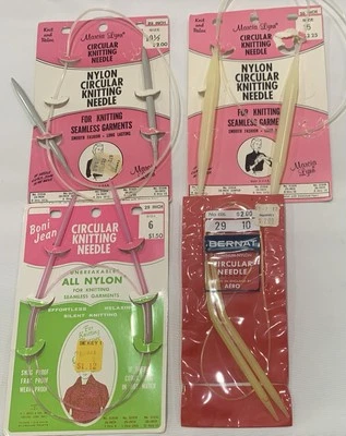 Agujas de tejer circulares de nailon vintage varios tamaños lote de 4 nuevas en stock Foto 1 de 4