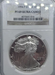 1994-P / PROOF SILVER EAGLE NGC PF69 ULTRA CAMEO CLASSIC BROWN LABEL - Picture 1 of 3