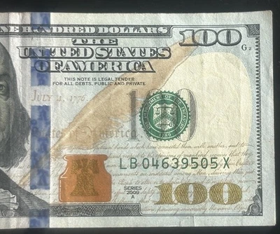 (“X” Run Note!) $100 Rare X Run Note LB04639505X Series 2009A - Image 1 of 4