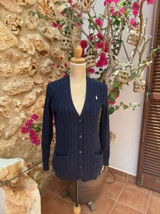 Polo Ralph Lauren Strickjacke blau gezopft V-Neck Klassiker Größe XS 34 TOP - Bild 1 von 4
