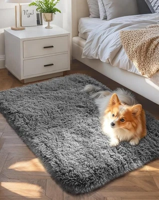 Ophanie Small Rug Upgrade Non Slip Throw Bedside Area Rugs, Fluffy Soft Grey Min - Image 1 of 4