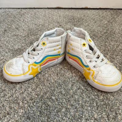 Zapato Vans Niño Pequeño Sk8-Hi Alta Cremallera Estrella Arco Iris Verdadero Blanco/Amarillo Talla 5.5 Foto 1 de 4