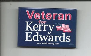 POLITICS PIN (2004) "Veteran For KERRY EDWARDS www.vetsforkerry.com" (NH) Q - Picture 1 of 1