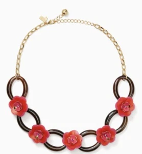 $148 Kate Spade Rosy Posies floral pink chain link statement necklace s105 - Picture 1 of 9