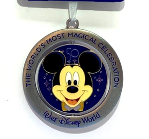 Walt Disney World 50th Anniversary Mickey Mouse Metal Spin Ornament NEW - Picture 1 of 5