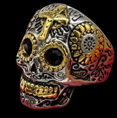 Anello uomo teschio in acciaio inox punk misura 31 colore argento oro+Spedizione - Immagine 1 di 4