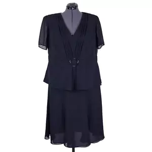 Danny & Nicole Chiffon Skirt Suit Size 16W Black Elastic Waist Skirt Zip Blouse - Picture 1 of 12