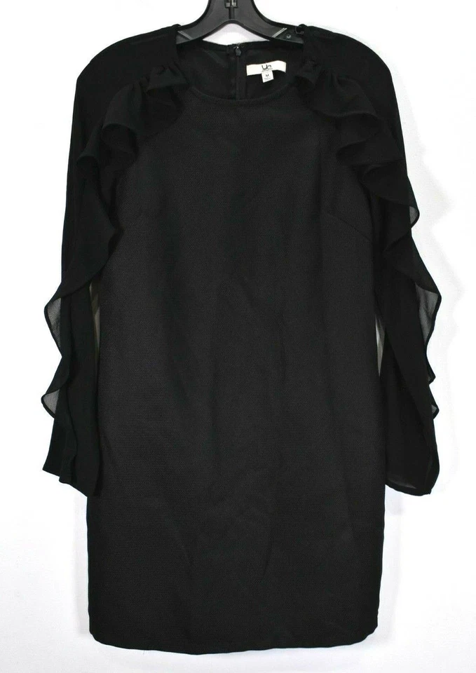 YA Los Angeles Womens Black Layered Sleeve Scoop Neck Back Zip Sheath Dress M - Изображение 1 из 4