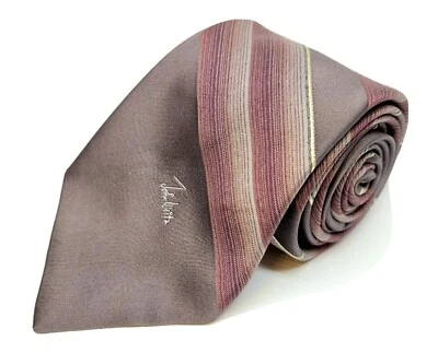 John Weitz Mens Necktie Vintage Polyester/Silk Striped Purple Gray Dry Cleaned - Image 1 of 4