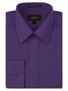 Omega Italy Men's Classic Regular Fit Long Sleeve Solid Button Up Dress Shirt - Picture 1 of 85