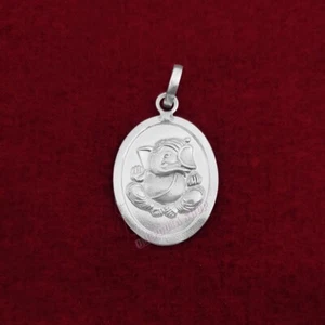 Lord Ganpati One Side Oval Shape Pendant in Pure Silver Ompoojashop - Picture 1 of 3