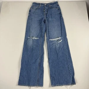 GRLFRND Lauren Super Loose Wide Leg Jeans Size 26/31 Women Distressed Blue - Picture 1 of 12