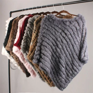 Genuine Rabbit Fur Poncho Vogue Vest Wrap Coat Shawl Funny Bling Design Knitted - Picture 1 of 23