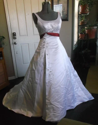 Moonlight White w/ Red/Clear Beading Wedding Dress Size 6 Style #5562A - Image 1 of 4