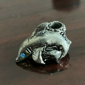 Vintage Comstock Pewter figurine Birthday candle holder - shark w Blue Crystals - Picture 1 of 5