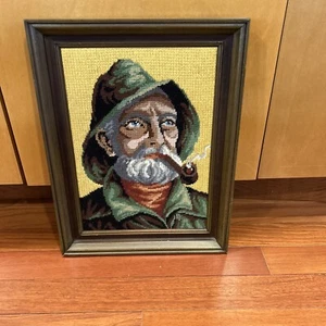 Vintage ""Das alte Salz"" professionell gerahmter Nadelstich Kreuzstich Sea Captain - Bild 1 von 17