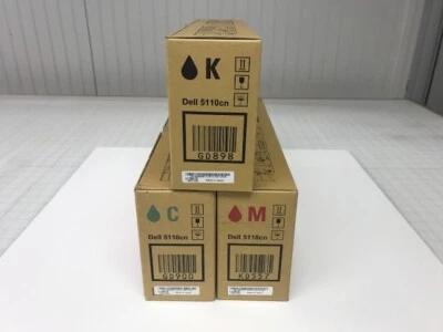 3PC Genuine Dell 5110cn High Capacity B/C/M Toner Cartridges GD898 GD900 KD557 - Image 1 of 2