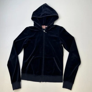 Juicy Couture Jacket Women Medium Velour Zip Up Y2K Track USA Hood Retro Ex - Picture 1 of 13
