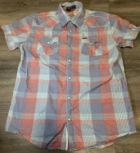 The Scotch & Soda Co Snap Button Up Shirt Mens Sz L Blue Red White Short Sleeve - Picture 1 of 20