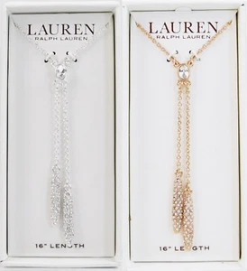 LAUREN Ralph Lauren Pave Y Drop Necklace, Rose or Silver-Tone $78 NEW In Box - Picture 1 of 9