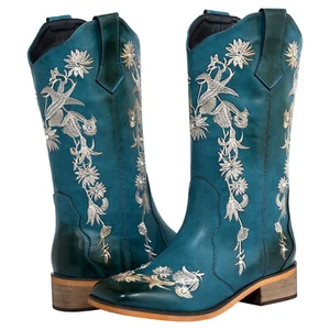 SheSole Women Floral Rhinestones Square Toe Western Country Cowgirl Cowboy Boots - Picture 1 of 26