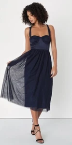 LULUS Size MEDIUM Twirling For You Lace-Up Bustier Navy Blue Tulle - Picture 1 of 18