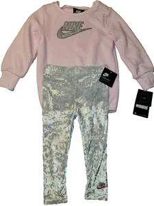 Nike Toddler Size 24M Sweatshirt & Crushed Velour Legging Set Pink & Silver $50 - Picture 1 of 7