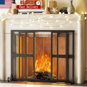 Sliding Door Wrought Iron Fireplace Screen Spark Guard Pet Safety Protector New - Picture 1 of 8