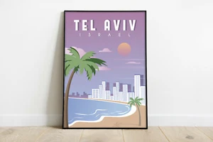 Tel Aviv travel poster, Tel Aviv retro city poster, Israel retro print, gift,1 - Picture 1 of 6