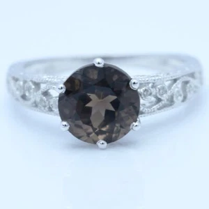 2.5ct SMOKEY TOPAZ NATURAL DIAMOND ENGAGEMENT WEDDING RING SOLID 10K WHITE GOLD - Picture 1 of 9