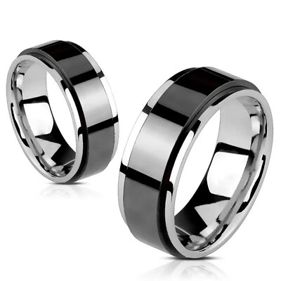 Classic Black Spinner Ring 6-8mm Stainless Steel Gothic Anti-Anxiety Fidget Band - Image 1 of 3