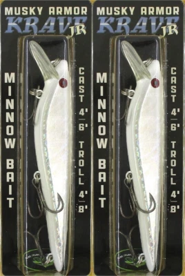 (2) Musky Armor 7" Krave Jr 1.9 OZ Minnow Cebos Blanco Halo Muy Raro Nuevo Foto 1 de 4