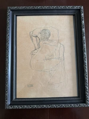 Impresión artística de boceto enmarcada de Gustav Klimt “Amantes” sobre papel lienzo Foto 1 de 2