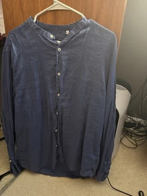 Camicia stile coreano fondo alto Sorbino (italiano) blu taglia Us XL EU XXL - Immagine 1 di 3