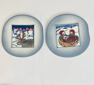 Arabia Finland Winter Kids Reindeer Helja Liukko-Sundström Wall Plate Plaque Lot - Picture 1 of 9