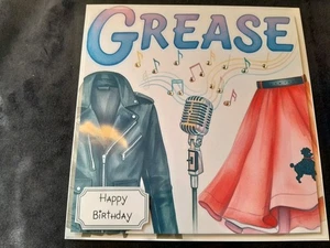 New Handmade Grease Themed  Birthday Card size 8" X 8" - Picture 1 of 5