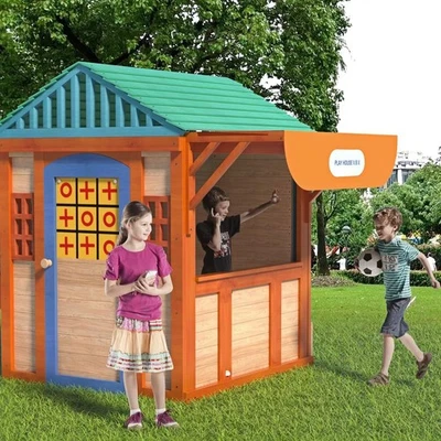 Eco-friendly Outdoor Wooden 4-in-1 Game House kids garden playhouse game surface - Image 1 of 4