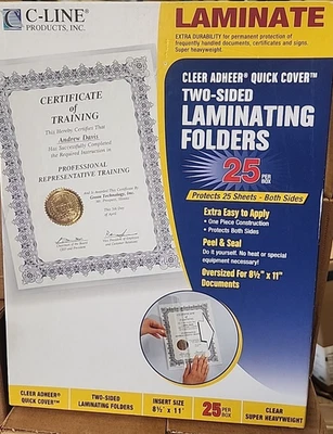 Cleer Adheer Cubierta rápida Carpetas laminadas de dos caras 12 mil 25/caja/65187 Foto 1 de 4