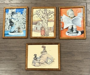Vintage Wooden Framed M.J. Hummel & Holly Hobbie Pictures / Prints - Picture 1 of 9