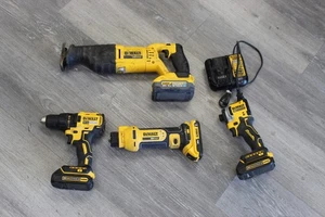 DeWalt 4pc 20V Combo Drill, Impact, Recip Saw, Cut-out, POWER STACK 5AH + 3 Batt - Picture 1 of 6