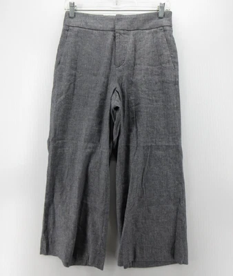 Banana Republic Pants Women 0 Gray Linen Wide Leg Crop Herringbone Stretch NEW - Image 1 of 4