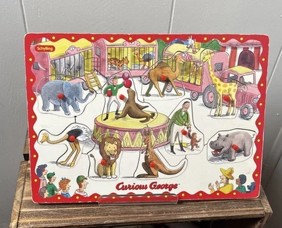 VTG Schylling  CURIOUS GEORGE PEG PUZZLE  Let's Go To The Circus  Complete 2003 - Image 1 of 4