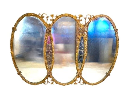 Hollywood Regency Espejo Tríptico Entrelazado Ovalado Bassett Caléndula De Colección  Foto 1 de 4