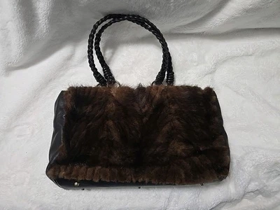 22V/PAOLO MASI НОРКА/МЕХ Дамская сумка/Италия/шоколадный коричневый/плетеные кожаные ручки! - Изображение 1 из 4