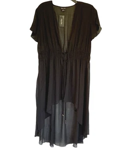 NEW City Chic Chiffon Hi Lo Jacket Sz M 18 Sheer Tie Waist Flutter Sleeve Black - Bild 1 von 12